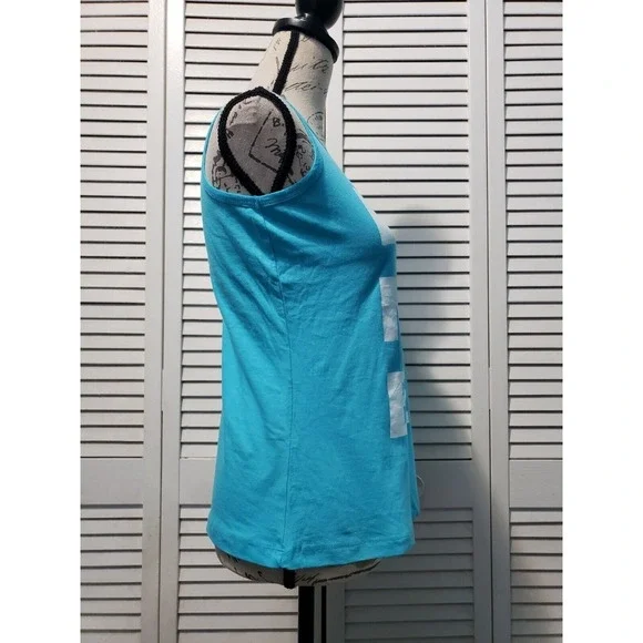 Blush Novelty Tank Top Women's Medium Teal Blue I Heart‎ My Bed Graphic Print - Picture 3 of 8
